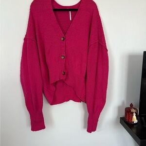 Free People Fuchsia Button-Up Cardigan